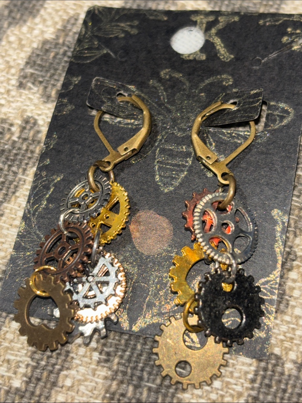 KB steampunk gear earrings mixed metallic punk dangle earring grunge metal